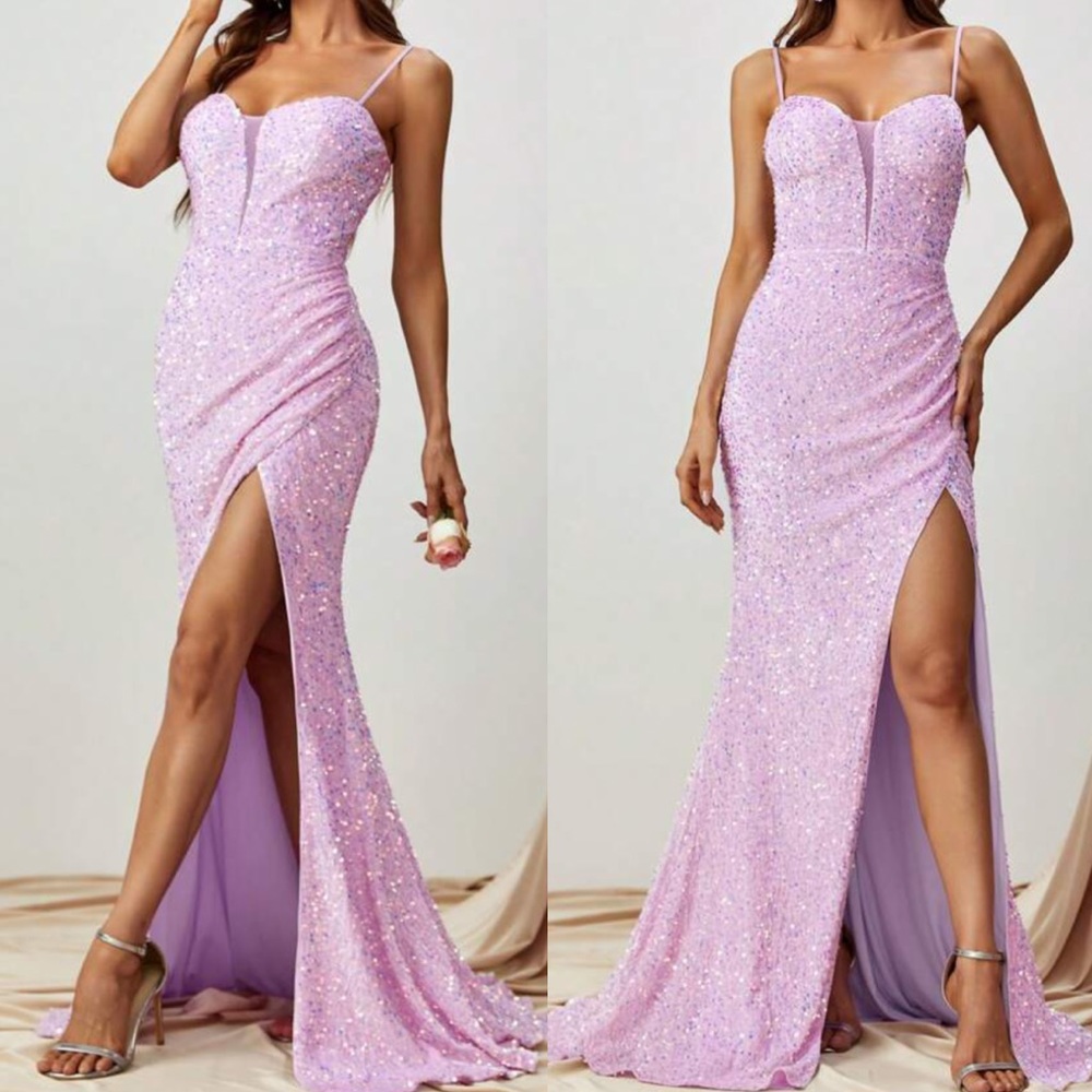 Luxe slit thigh party formal evening sequins dress